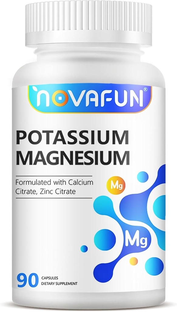 Kalium Magnesiumlisä kalsiumsinkillä 1185 mg, korkea teho Formula jalkakramppeille, luun ja lihasten terveydelle, ei-GMO:lle, gluteeniton, vegan, 90 kapselia
