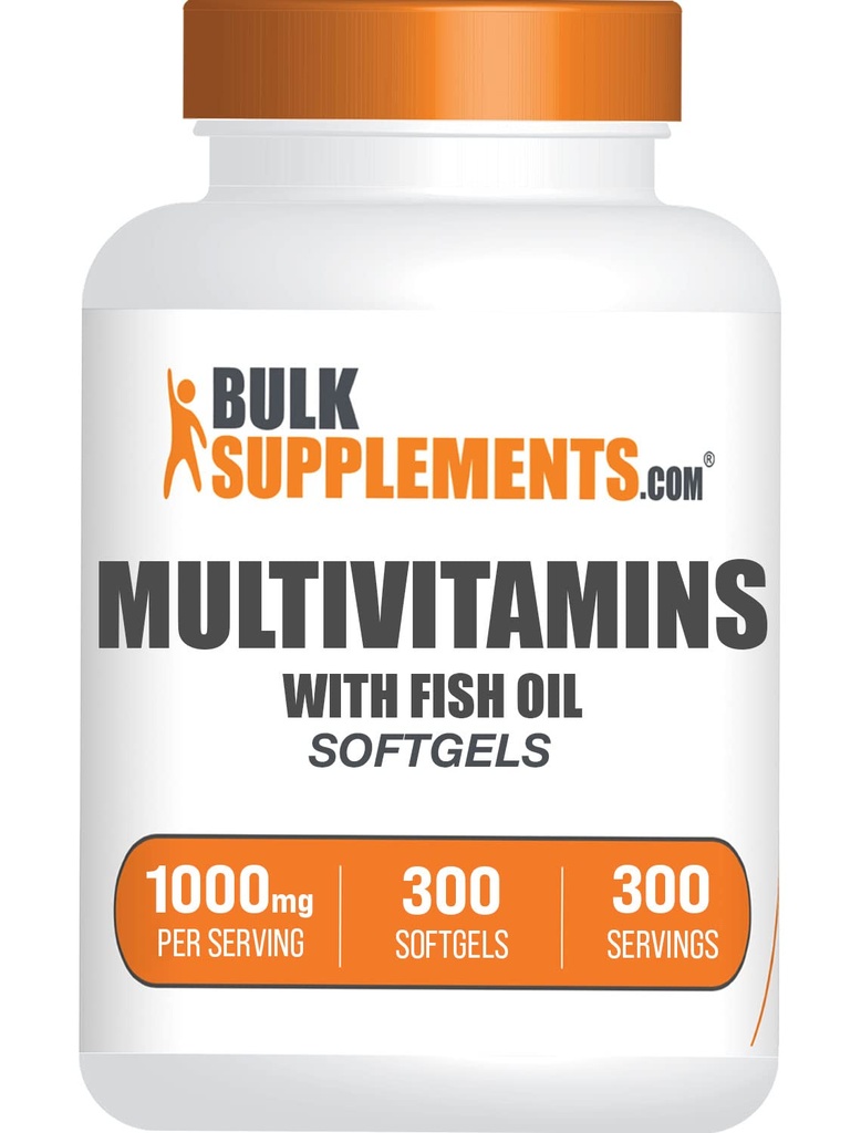 BulkSupplements.com Multivitamin Softgels - Daily Multivitamin Supplement, Multimineral for Men and Women with Fish Oil - Gluten Free, 1 Softgel per Serving (1000mg), 300 Count (Pack of 1)