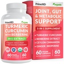 5-in-1 Organic Turmeric Curcumin Supplement (230mg) with Berberine, Ceylon Cinnamon Bioperine and Ginger Supplements for Mobility, Digestion & Wellness Support, USDA Organic (60 Count, Pack of 1)