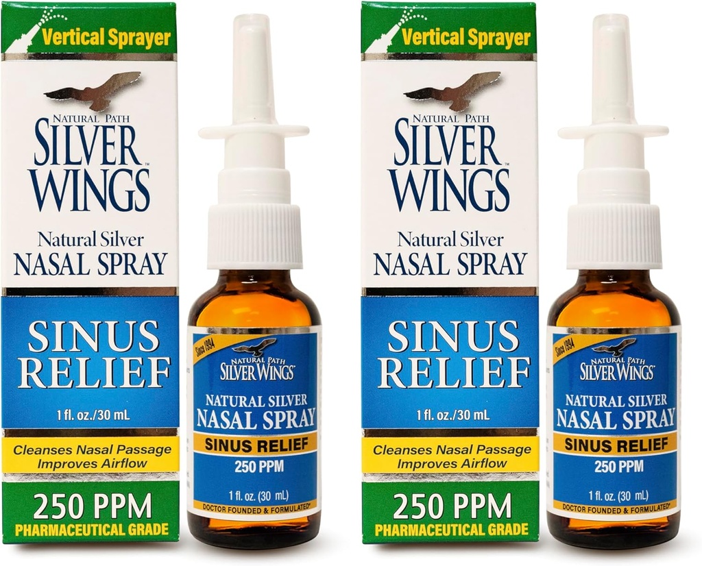 Path naturel Silver Wings Sinus Relief Natural Silver Nasal Spray - 250ppm - 1oz - 2 Pack