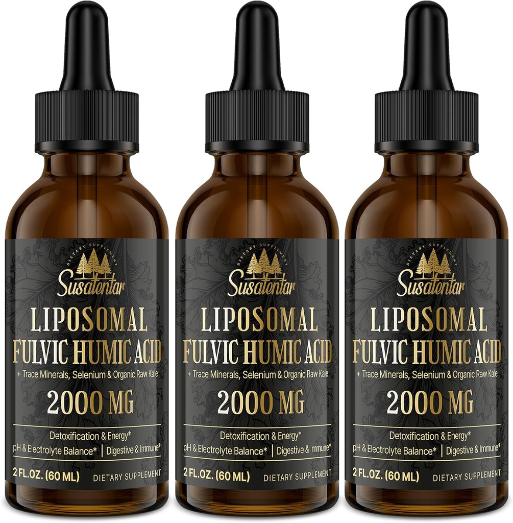 Trace Minerals Electrolytes Drops 2000 MG | Liquid Liposomal Fulvic Humic Acid Supplement | 85+ Trace Minerals | Hydration | Detoxification | Energy | pH Balance | Digestion | Immunity | 6 Oz