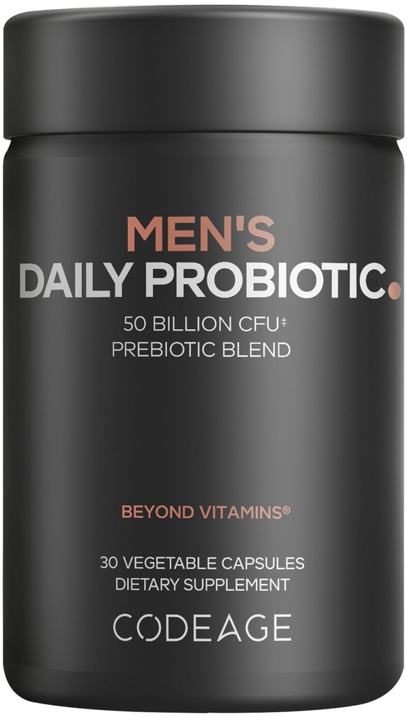 Codeage Men’s Daily Probiotic Supplement - 50 Billion CFU Probiotic Blend with Zinc, Inulin Prebiotic, Saw Palmetto – Men’s Wellness Support – 1 Capsule Per Serving - Non-GMO – 30 Capsules