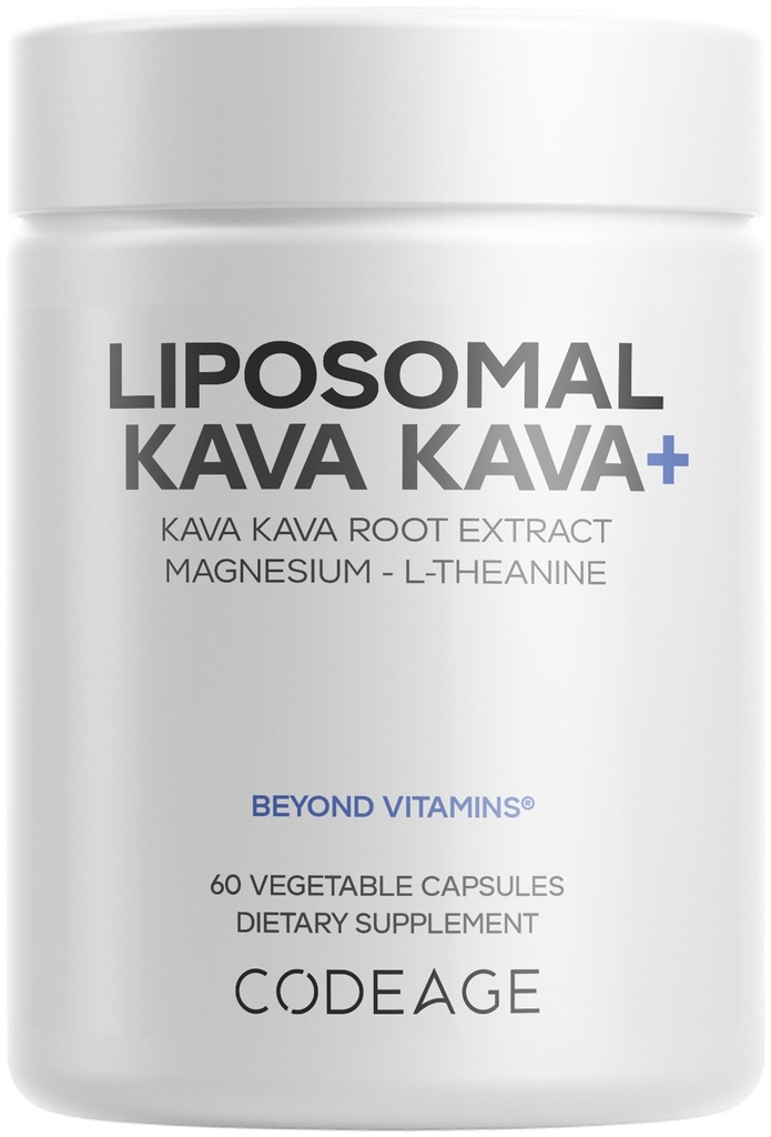 Codeage Liposomal Kava Kava+ Supplement - 500 mg 30% Kavalactones with Magnesium Glycinate - Magnesium Oxide - L-Theanine - Liposomal Delivery - Non-GMO - 60 Capsules