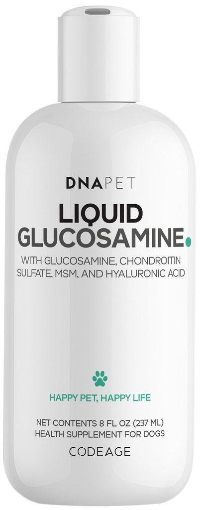 DNA Pet Liquid Glucosamine for Dogs - Glucosamine, Chondroitin, MSM, Hyaluronic Acid, Manganese Chelate for Pets - Liquid Dog Supplement - All Breeds - 8 fl oz