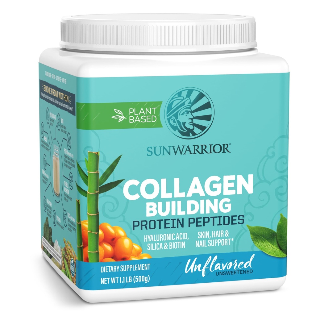 Vegan Collagen Building Powder Protein Peptide with Biotin Vitamin C Hyaluronic Acid Collagen Protein Powder for Hair Skin Nail Dairy Free Gluten Free | Unflavored by Sunwarrior