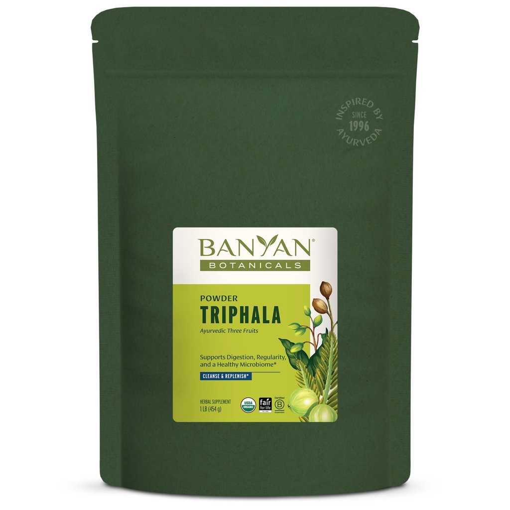 Banyan Botanicals Organic Triphala Powder – Daily Digestive Support & Gentle Colon Cleanse – Pure Amla, Haritaki & Bibhitaki for Gut Microbiome Health & Regularity – 1 lb – USDA Organic