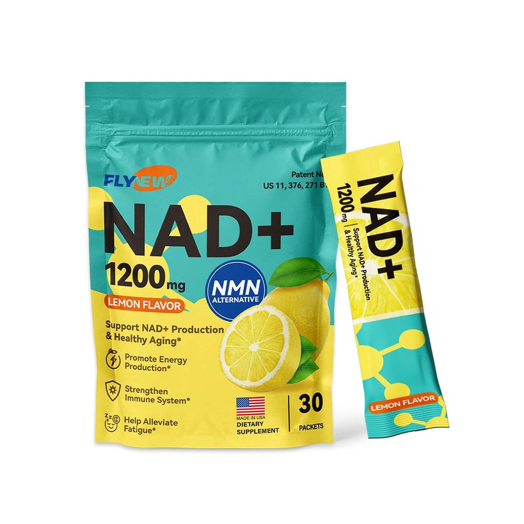 NAD Supplement, NAD Supplement w/ PQQ, HA, VC, VE, NAD+ Supplements Support Healthy Aging, Stamina, Cellular Health & Energy for Women Men, Liposomal ≥50% Absorption , Non-GMO, 30 Packs, Lemon Flavor