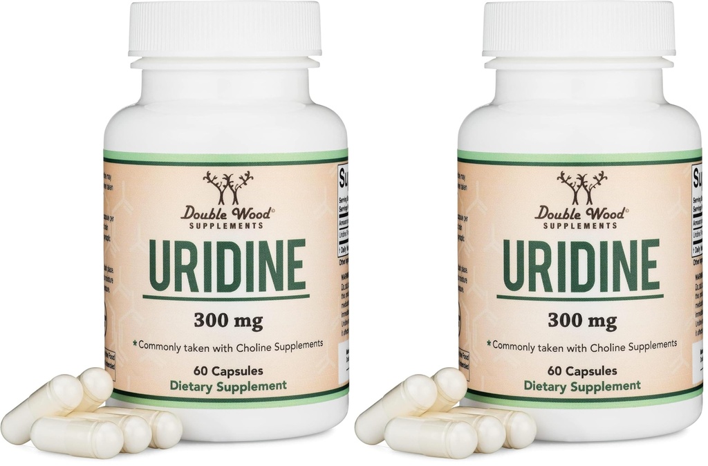 Uridine Monophosphate - Third Party Tested (Choline Enhancer, Beginner Nootropic) (300mg, 60 Capsules) Synergy with Alpha GPC Choline for Brain Health and Memory by Double Wood (Pack of 2)