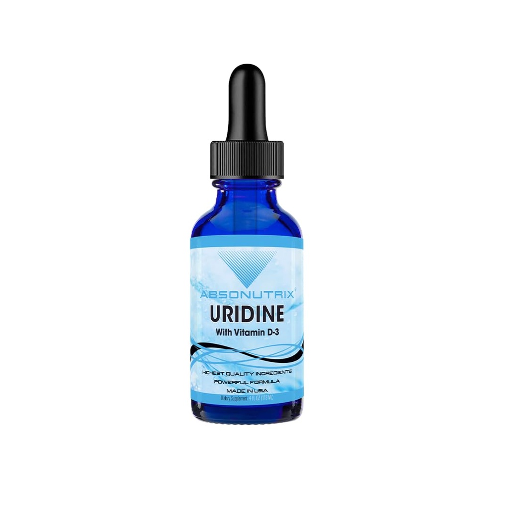 Uridine with Vitamin D-3, 343 mg, 4 FL OZ Liquid, 302 Servings, Made in USA, Plant-Based Ingredients, Gluten-Free