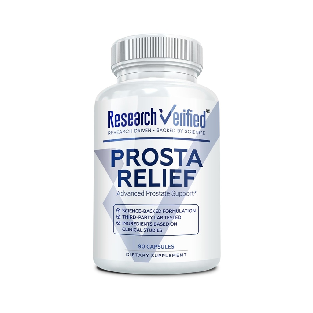 Research Verified Prosta Relief - Saw Palmetto and Bioperine - Prostate Health, Bladder & Urinary Health, Drive and Performance - Pure Natural, 90 Capsules (Pack of 1)