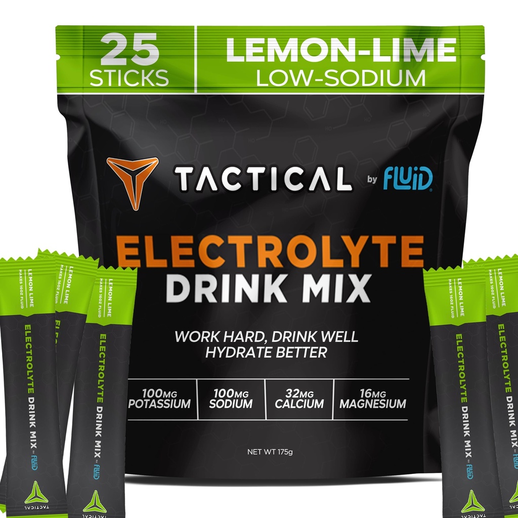 Fluid Tactical - Electrolyte Powder Packets, Accelerate Re-Hydration, Low Sugar, Electrolyte Drink Mix, Prevent Dehydration, Eliminate Cramps