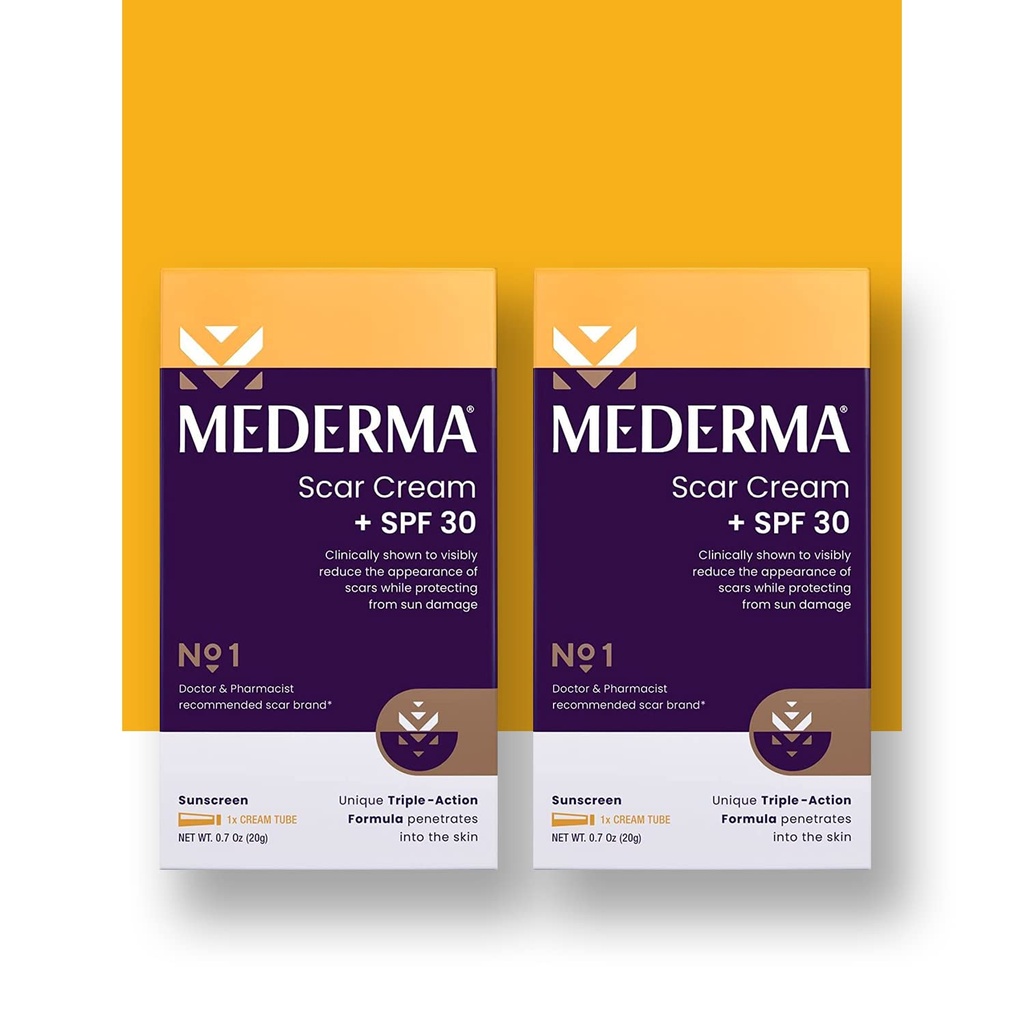 Mederma Scar Cream Plus SPF 30 - Advanced Scar Treatment, Protects from Sun Damage, Reduces Appearance of Scars from Acne, Burns, Surgery & Injury, 40 Grams, (2 x 20g)