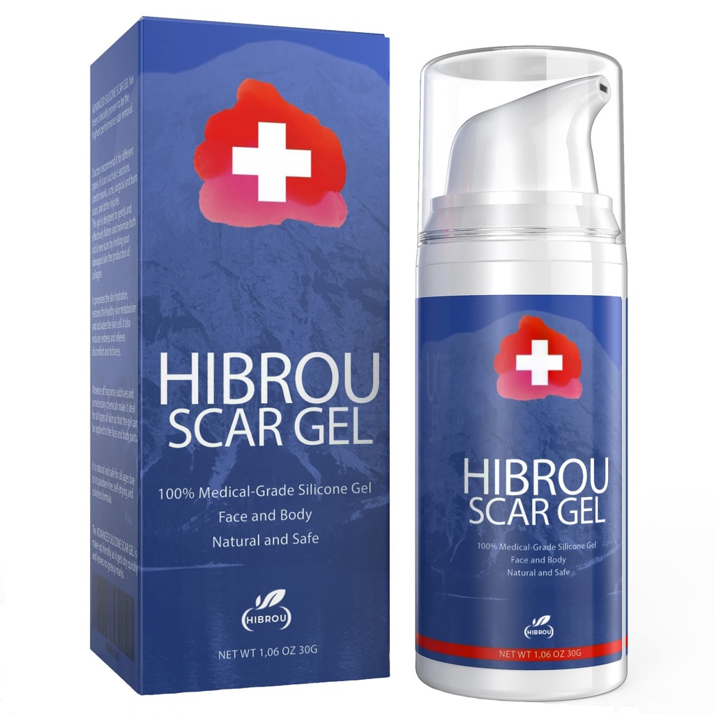 HIBROU Advanced Silicone Scar Gel - Medical Grade Scar Treatment for Old & New Scars, Acne, Surgery, Burns & Stretch Marks - Face & Body - 1 oz.