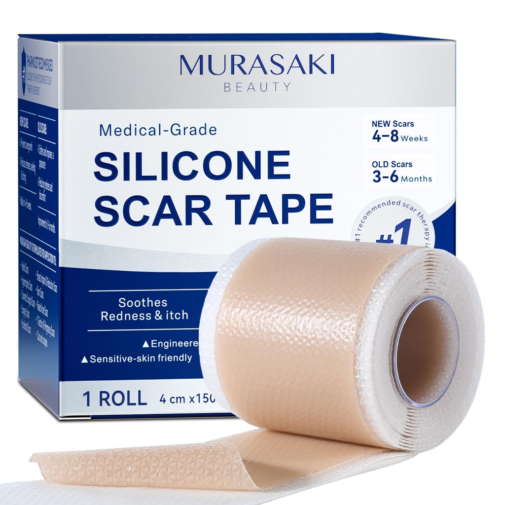 Silicone Scar Sheets for Surgical Scars, 1.6″ x 60″ Roll, Medical Grade Silicone Scar Tape for C-Section, Keloid & Hypertrophic Scars, Reusable Scar Strip, 1 Pack