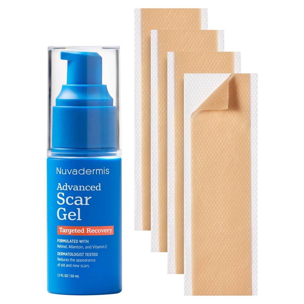 NUVADERMIS Extra Long Silicone Scar Sheets with Scar Gel – Reusable Medical Grade Sheets for C-Section, Tummy Tuck, Keloid, and Surgical Scars