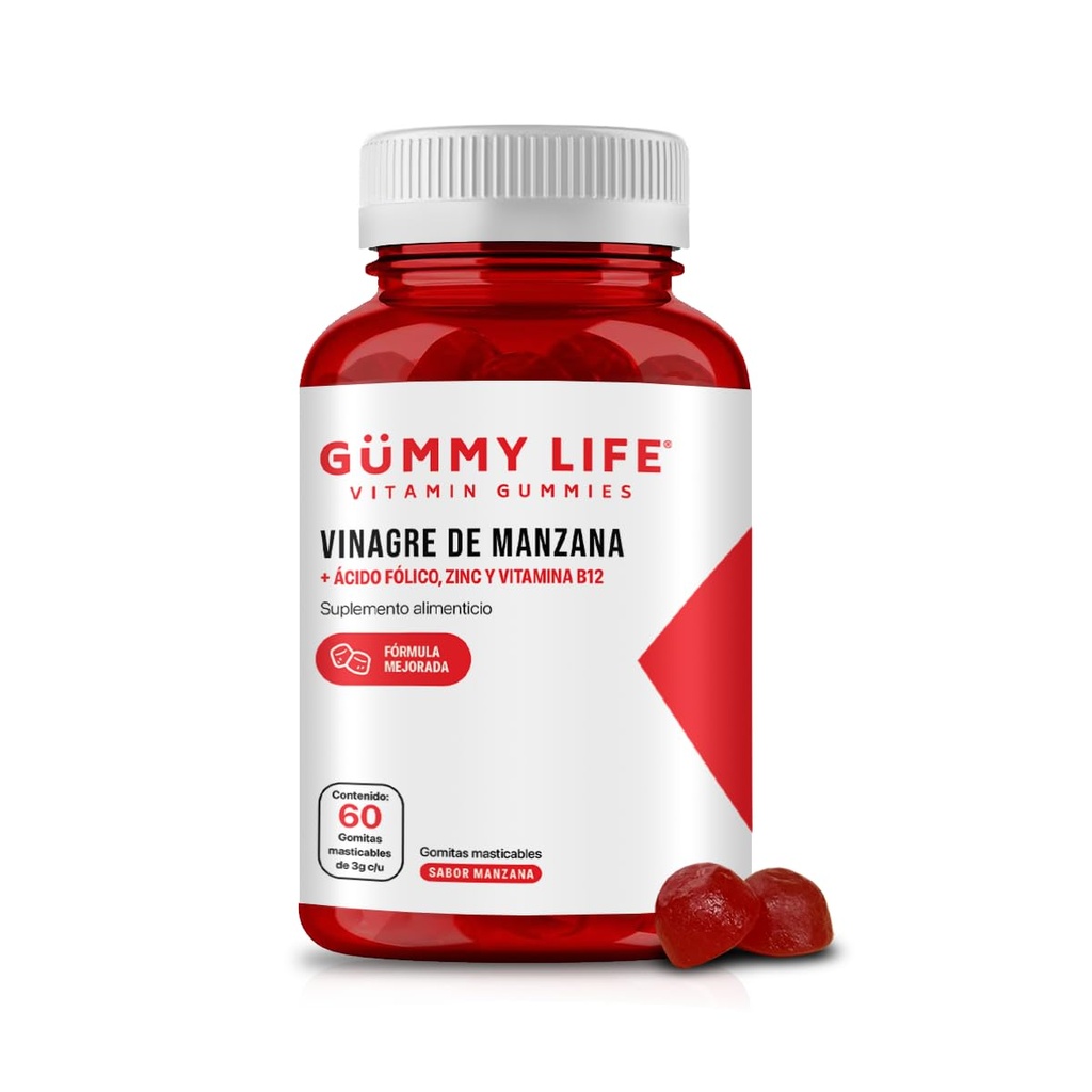 Gummy Life Apple Vinegar Gummies with Folic Acid and Vitamin B12, Gluten Free and Vegan