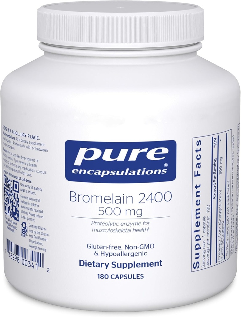 Puro Encapsulamentos Bromelain 2400 500 mg - para Suporte Digestivo & Saúde Musculoesquelética - Suporta articulações e recuperação muscular* - Enzimas proteolíticas - Vegan - 180 Cápsulas