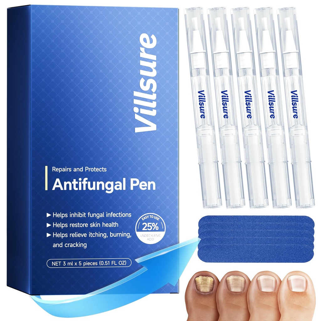Villsure Toenail Fungus Pen - Toenail Fungus Treatment Extra Strength, Contains 25% Undecenoic Acid, Tea Tree Oils, along with Other Natural Ingredients, Mild and Non-Irritating- Nail Fungus Pen 5pcs