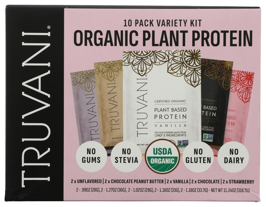 Truvani Vegan Pea Protein Powder | Variety Pack | 20g Organic Plant Based Protein | Single Serving Travel Packets | 10 Servings | Keto | Gluten & Dairy Free | Low Carb | No Added Sugar