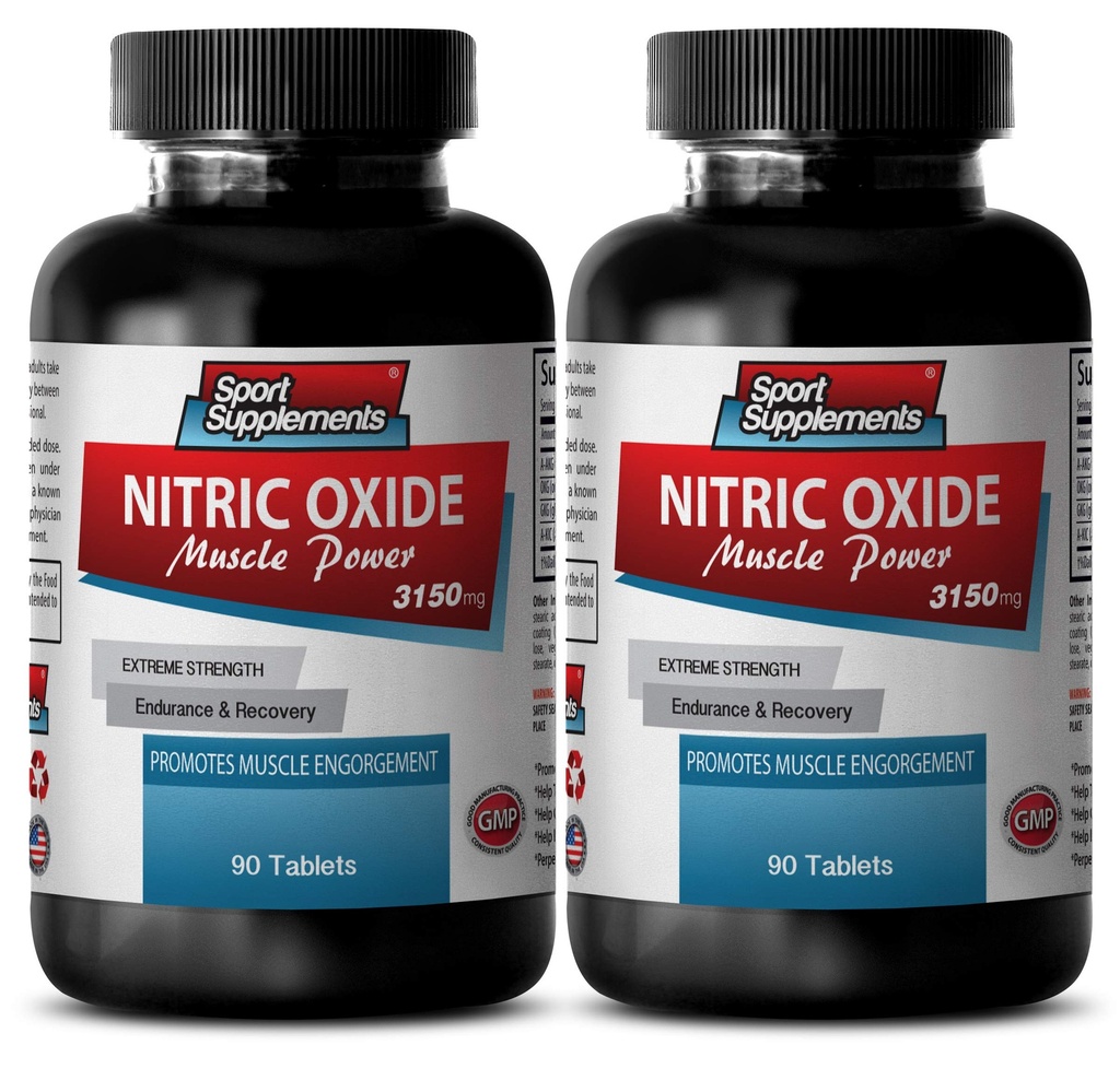 Nitric Oxide Supplements Pure - Nitric Oxide Muscle Power 3150mg - Dietary Supplement, Muscle Building Supplements for Men, Nitric Oxide Supplement with l arginine and l citrulline 2 Bot 180 Tablets