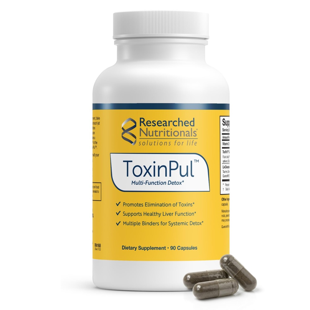 Researched Nutritionals ToxinPul - Kidney & Liver Cleanse Detox & Repair - Multi-Binder Formula with Humic Acid, Chlorella & Quercetin for Heavy Metals, Glyphosate & Toxin Removal (90 ct)