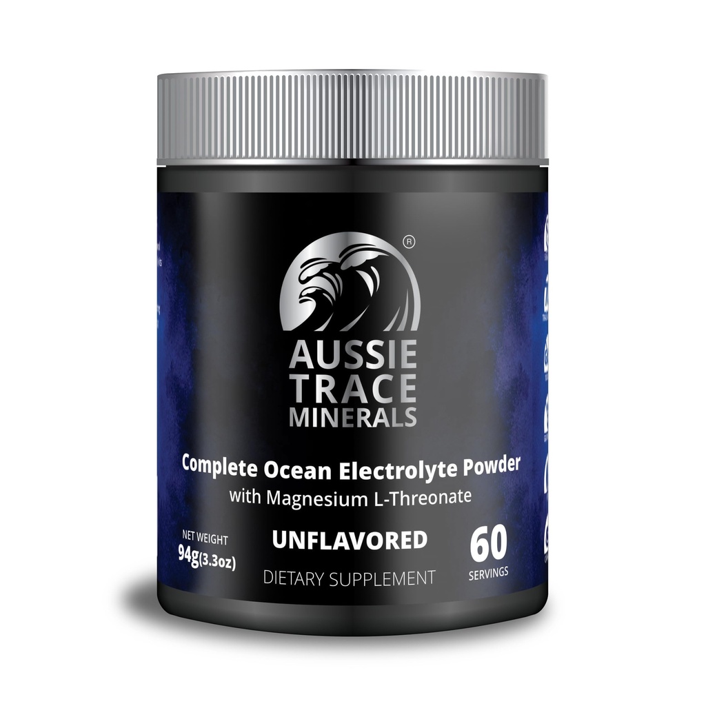 Aussie Trace Minerals Magnesium Hydration Powder | Supercharged Hydration, Recovery | Magnesium-Rich, Low Sodium | Ocean Minerals + Mag L‑Threonate | Sugar-Free, unflavored | 60 Serves | Vegan, Keto