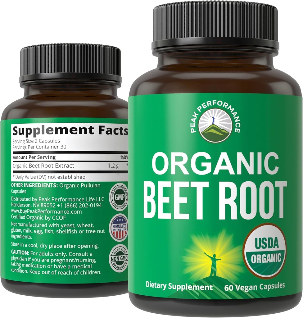 USDA Organic Beet Root Vegan Kapseln. Beets Juice Powder Super Food Pills 1200 mg. Nitric Oxide Energy Boosting Beetroot Extract Kapseln. Polyphenol Support Supplement für Frauen und Männer