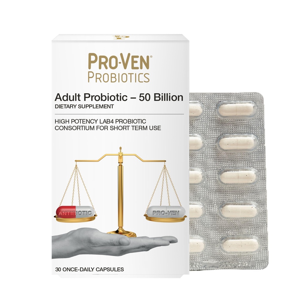 Pro-Ven Daily Probiotics for Women & Men | 50 Billion CFU | Digestive & Immune Support | High Strength Acidophilus Probiotic | 30 Capsules | Vegetarian, Gluten & Lactose Free