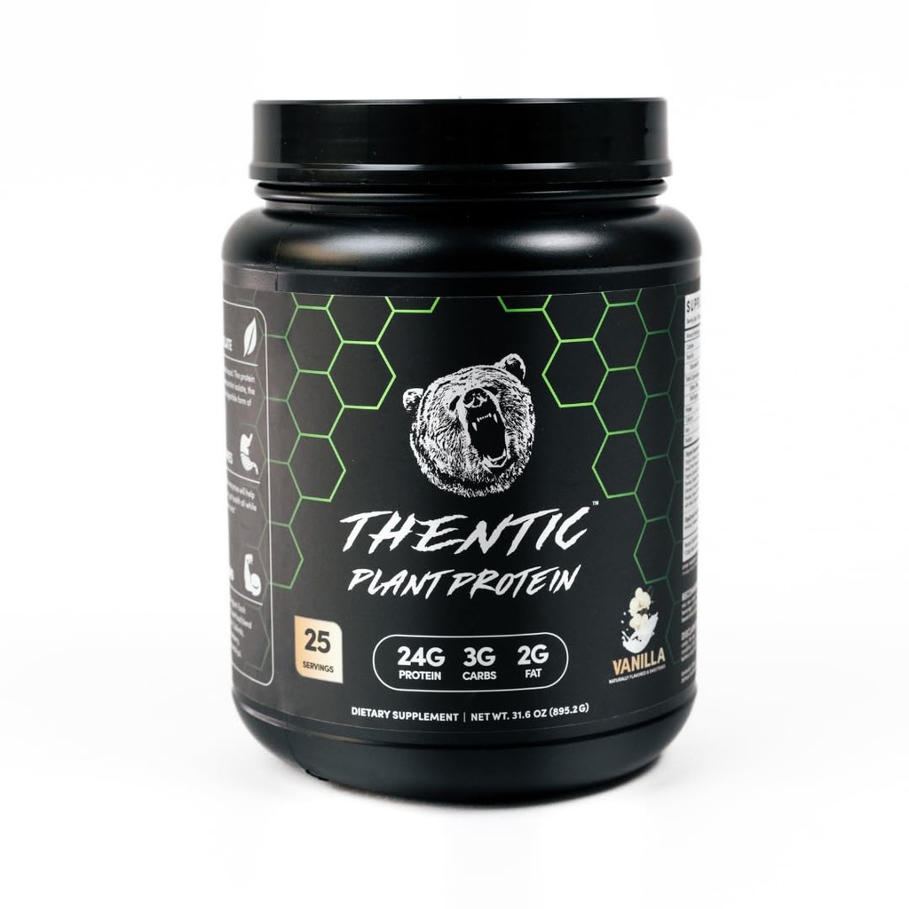 THENTIC Plant Based Protein Powder - Non Dairy Vegan Protein, Zero Artificial Ingredients, Soy&Gluten Free,No Added Sugar, 5.8g BCAA,Digestive Enzymes,Organic Superfoods.25 Servings (Vanilla) 1.9 lb