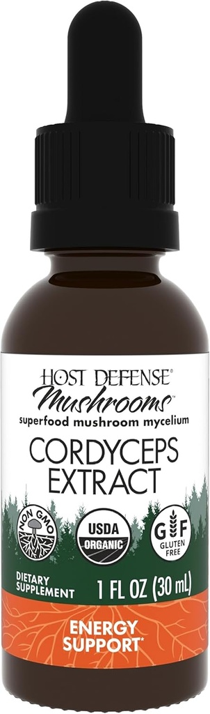 Host Defense Cordyceps Extract - Immune & Energy Support Supplement - Kidney Health Supplement with Cordyceps - Fitness Support to Aid Oxygen Uptake - 1 fl oz (30 Zerbitzu)*