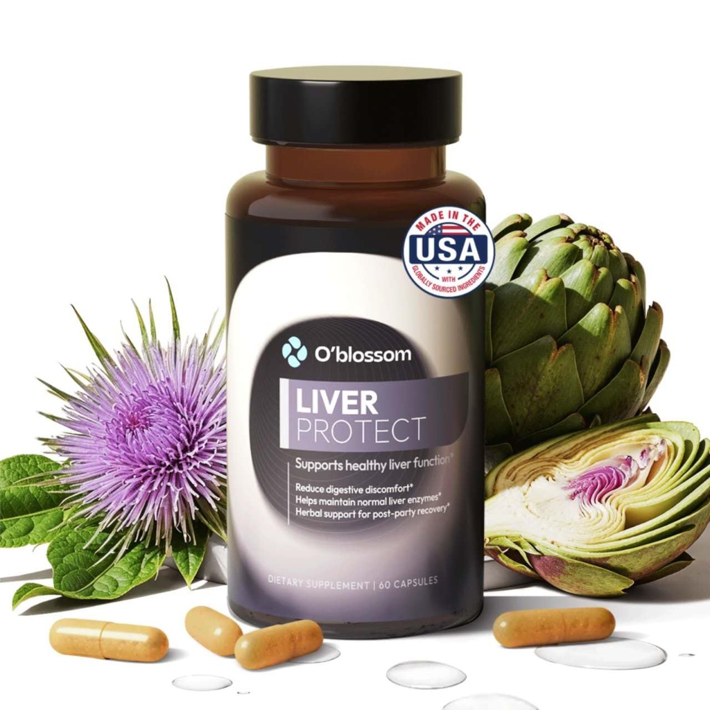 O'blossom Liver Protect Liver Cleanse Drops with Milk Thistle - Clinically Studied for Rapid Relief - Supports Post-Party Recovery & Heavy Meal Digestion - 60 Capsules