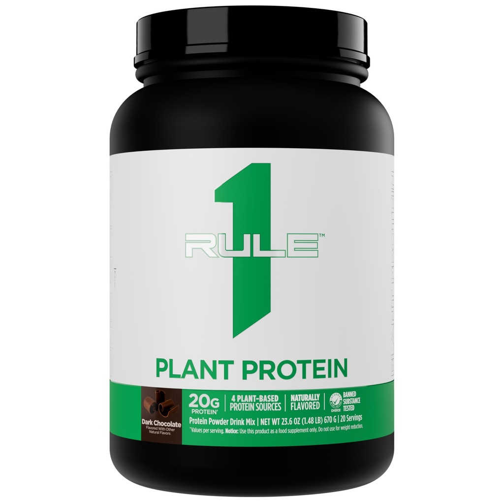 Rule 1 Proteins Plant Protein - Vegan, Gluten-Free, Dairy Free, & Soy Free Protein Powder with 20g Protein per Serving (20 Servings, Dark Chocolate)