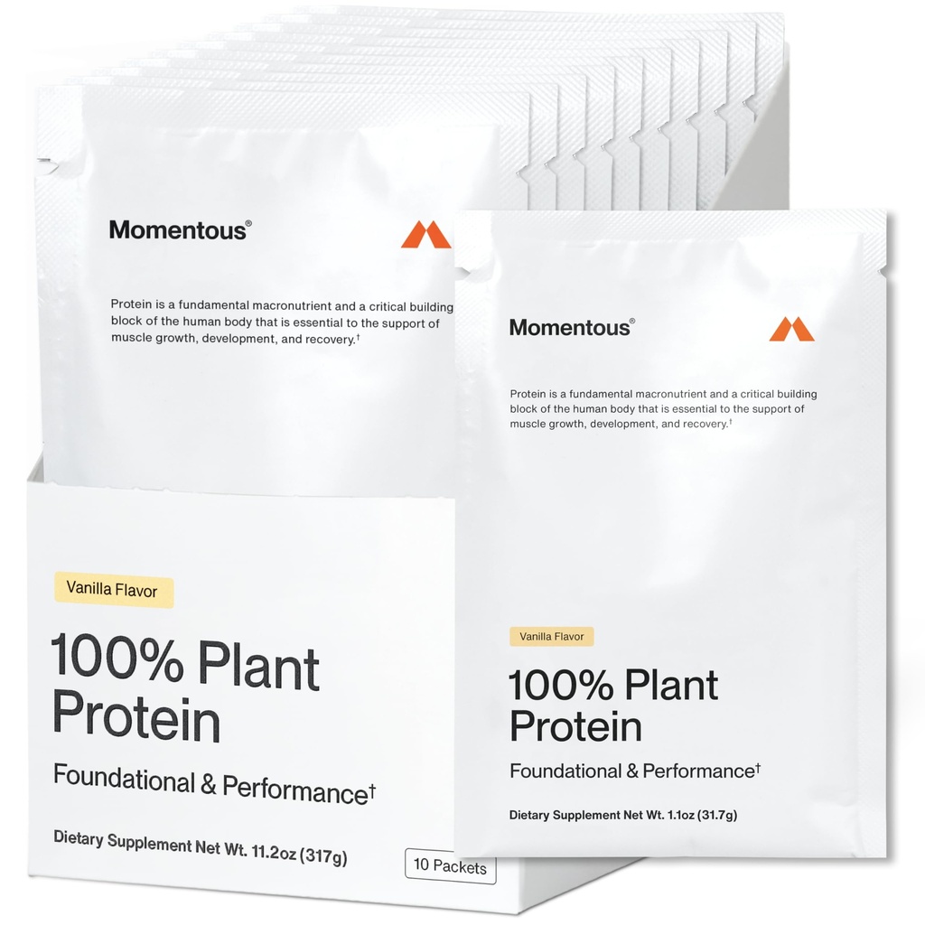 Momentous Vegan Protein Powder - 20 g Plant-Based Protein - NSF Certified for Sport - Gluten-Free - Non-GMO - 10 Servings for Essential Everyday Use - Vanilla