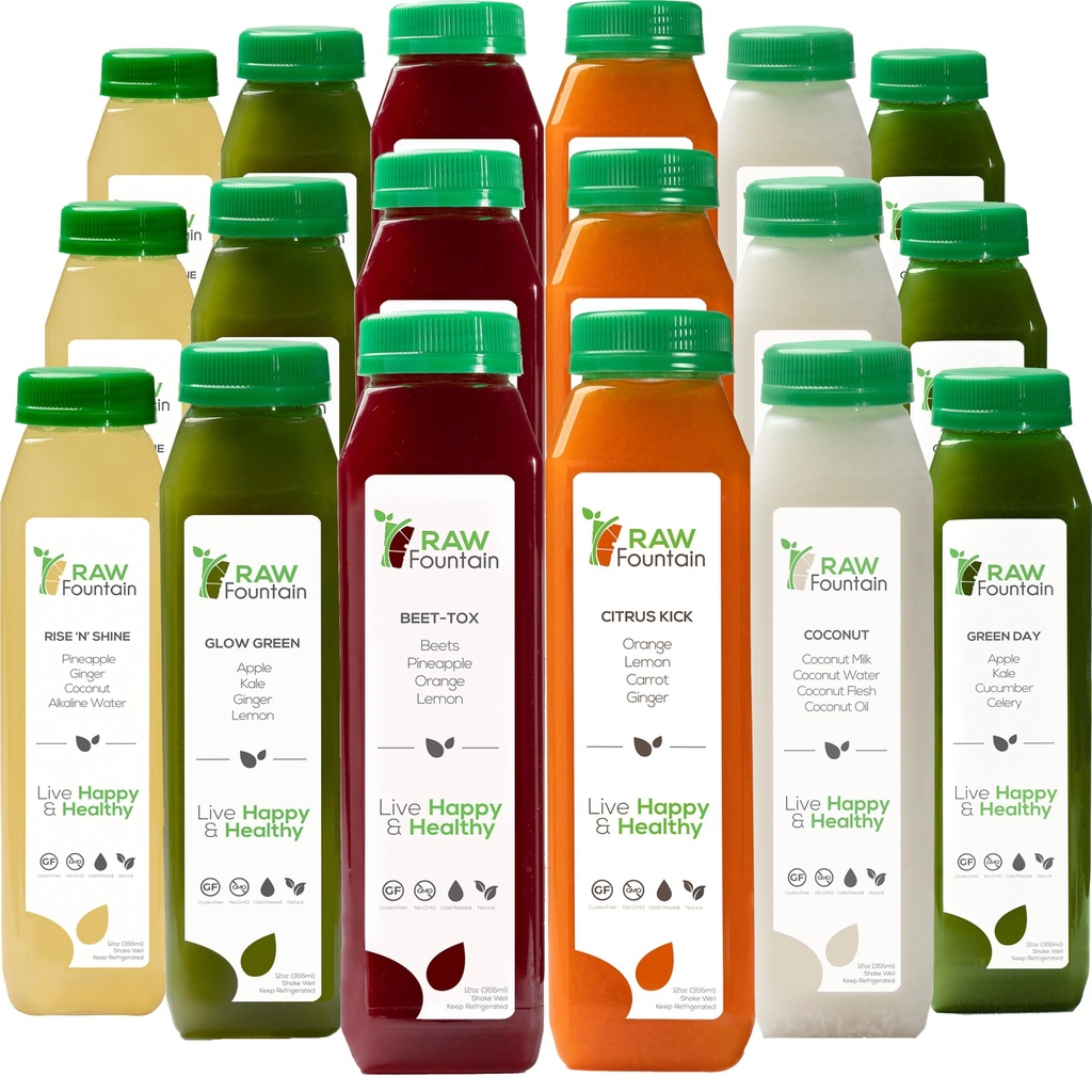 5 Day Juice Cleanse by Raw Fountain, All Natural Raw Detox Cleanse, Cold Pressed Juice Fast, Great Way to Jumpstart a Healthier Diet, Kosher, Vegan, NO Sugar Added, 30 Bottles 12oz