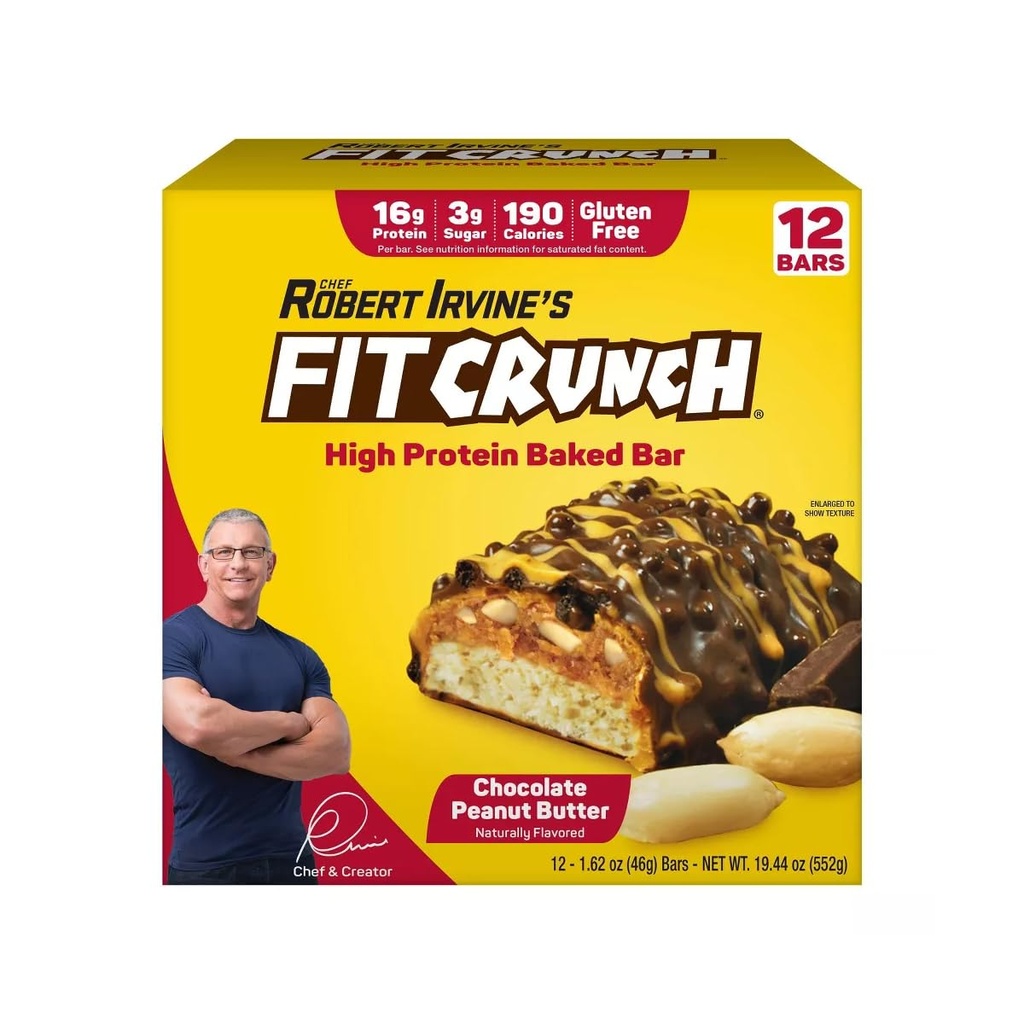 FIT-CRUNCH Baked Snack Bars - 16g Protein - 19.44oz/12ct (Chocolate Peanut Butter)