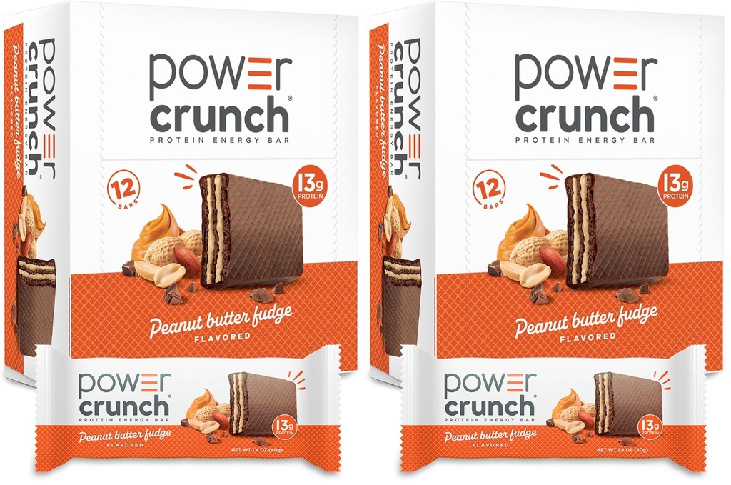Power Crunch Protein Wafer Bars, High Protein Snacks with Delicious Taste, Peanut Butter Fudge, 1.4 Ounce (12 Count) (Pack of 2)