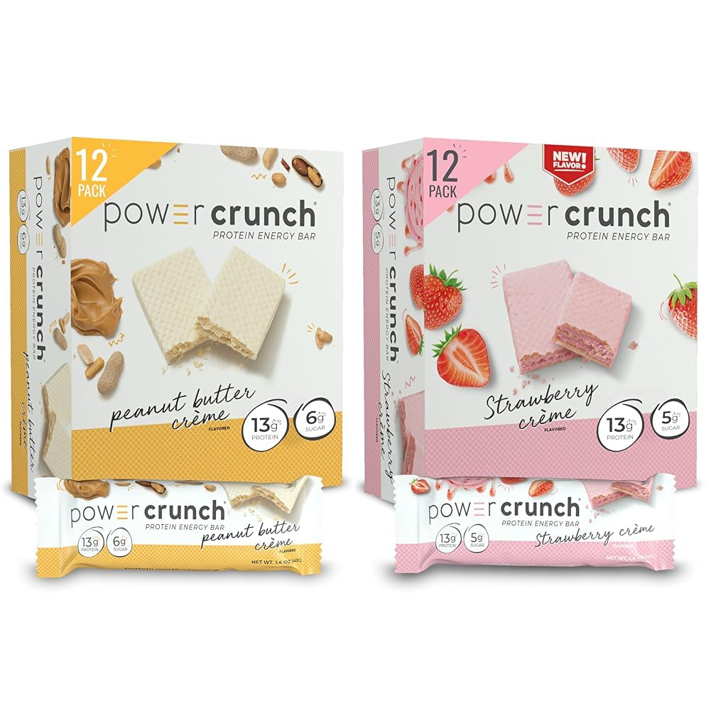 Power Crunch Protein Wafer Bars, High Protein Snacks, Peanut Butter Crème and Strawberry Crème, 1.4 Ounce (12 Count) Bundle