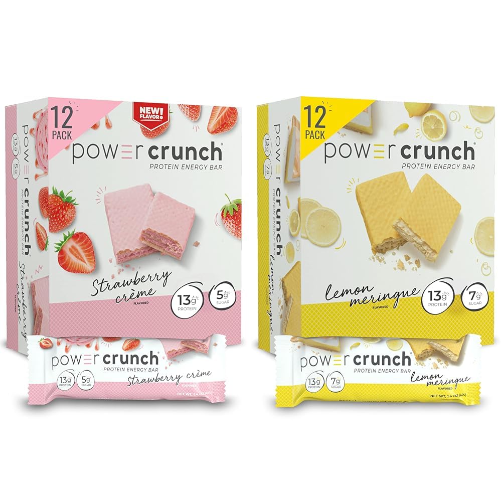 Power Crunch Protein Wafer Bars, High Protein Snacks, Strawberry Crème & Lemon Meringue, 1.4 Ounce (12 Count) Bundles