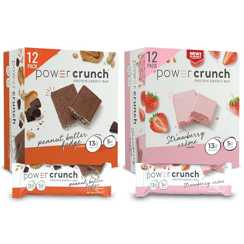 Power Crunch Protein Wafer Bars, High Protein Snacks, Peanut Butter Fudge and Strawberry Crème, 1.4 Ounce (12 Count) Bundle
