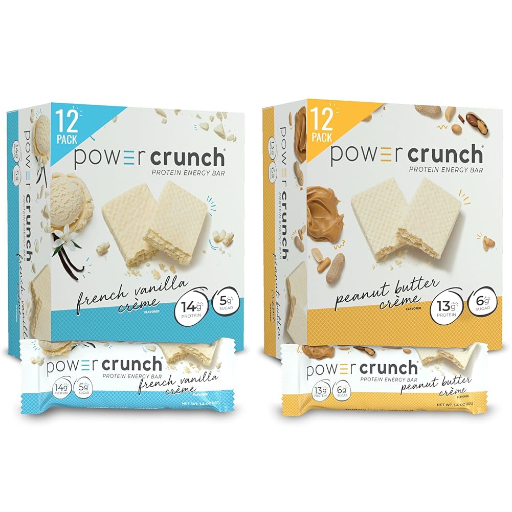 Power Crunch Protein Wafer Bars, High Protein Snacks, French Vanilla Creme (12 Count) and Peanut Butter Crème (12 Count)