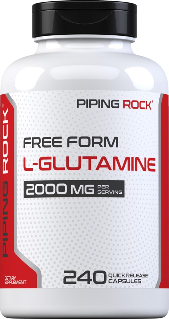 Piping Rock L Glutamine Powder Capsules | 2000 mg | 240 Pills | Supplement for Women & Men | Free Form Amino Acid | Non-GMO, Gluten Free