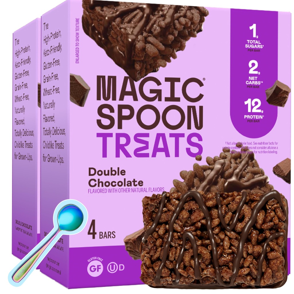 Magic Spoon Treats - 8 High Protein Bars, Double Chocolate - High Protein Gluten Free Snack - Sugar Free & Gluten Free Protein Cereal Bar - Low Carb & Keto Friendly - Healthy Snacks for Adults