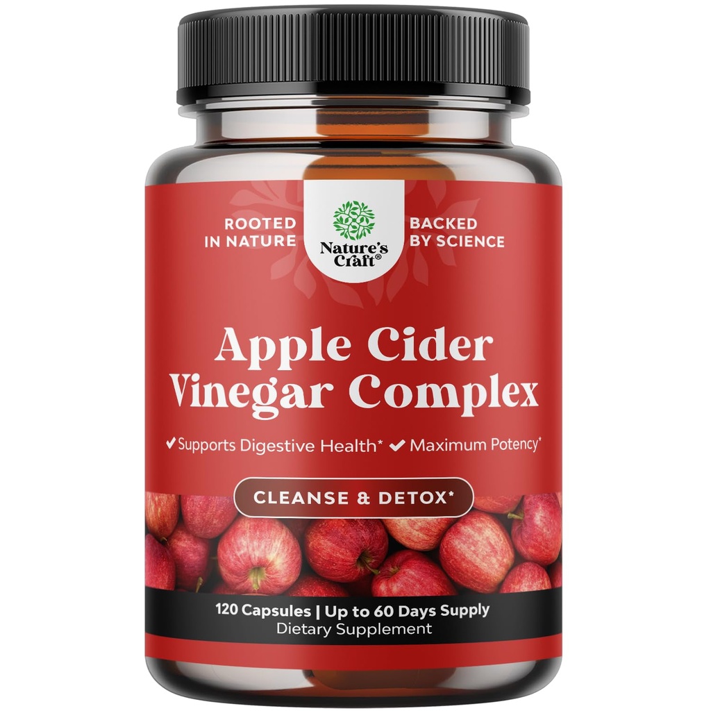 Cleansing Apple Cider Vinegar Capsules - ACV Cleanse and Detox Pills for Gut and Digestive Health with Slimming Cayenne - Extra Strength ACV Capsules for Gut Cleanse and Full Body Detox - 120 Count
