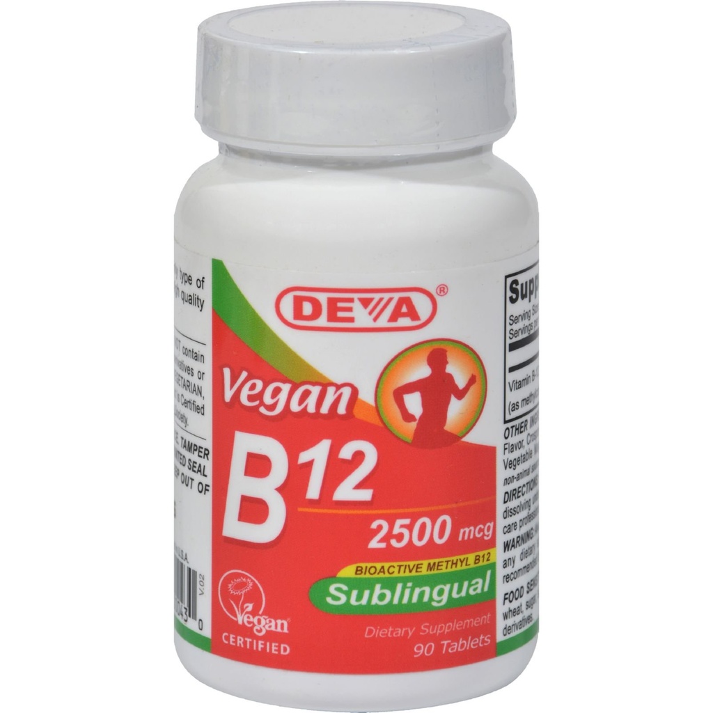 Deva Vegan Vitamins Sublingual B12-2500 mcg - 90 Tablets - Bioactive Methyl B12