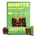 Misfits Vegan Protein Bars - Banana Bread | Nutrition Bars - 14g Protein, 1g Sugar, Plant-based, Low Carb, Non-GMO, Gluten Free Snacks | Pack of 12