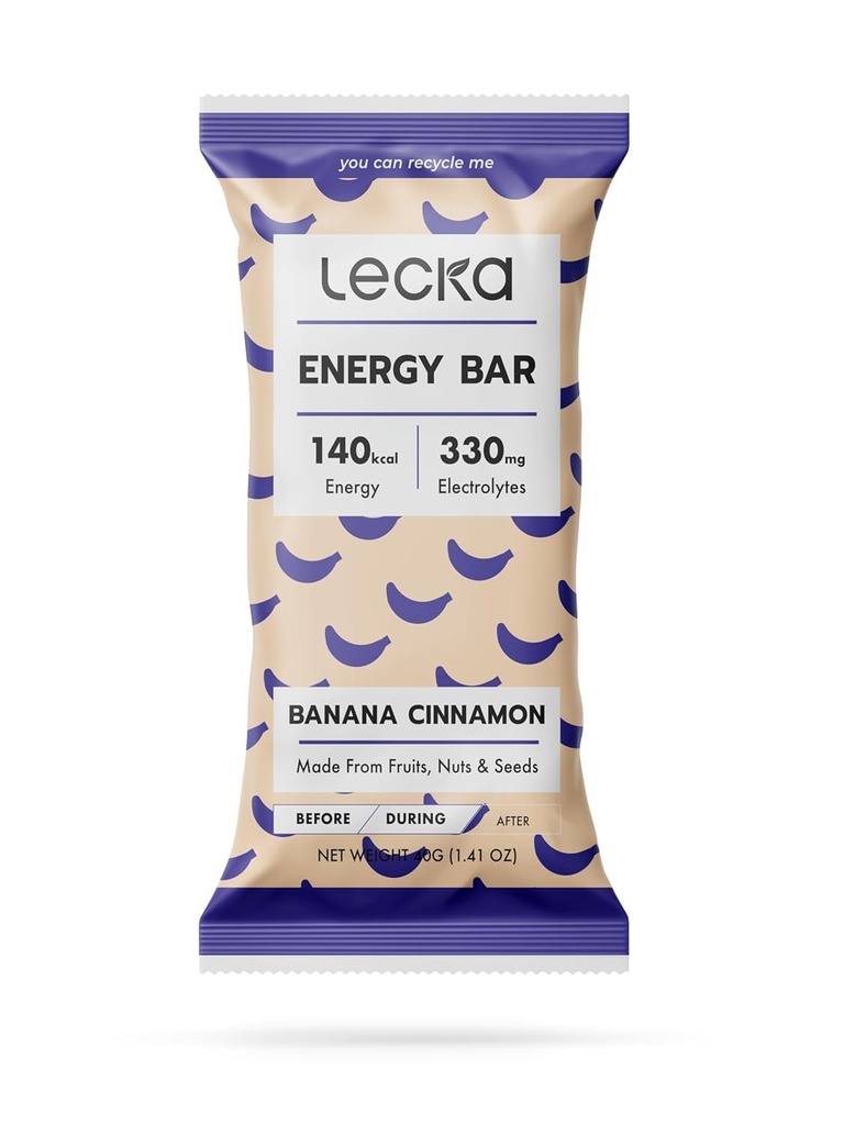 Lecka Energy Bar, 12 Bars | Natural Energy from Tropical Fruits, Vegan, Gluten Free (12 Bars, Banana Cinnamon)