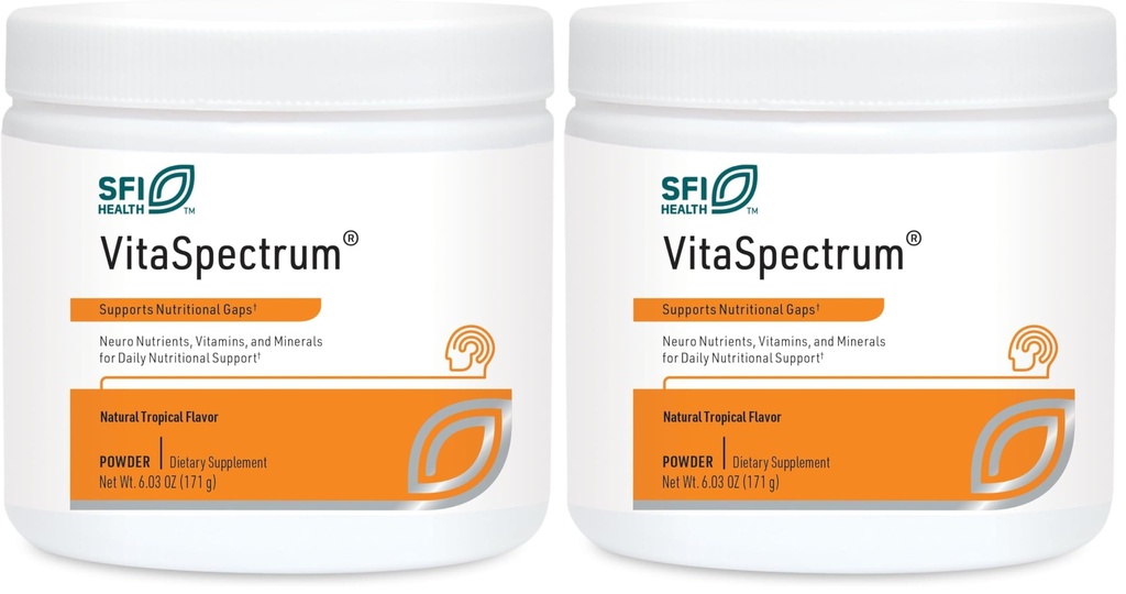 SFI Health Klaire Labs VitaSpectrum Powder - Children's Multivitamin/Mineral with 23 Essential Nutrients, Tropical Flavor for Kids, No Copper, Iron, Gluten or Casein (171 G / 30 Servings) (Pack of 2)