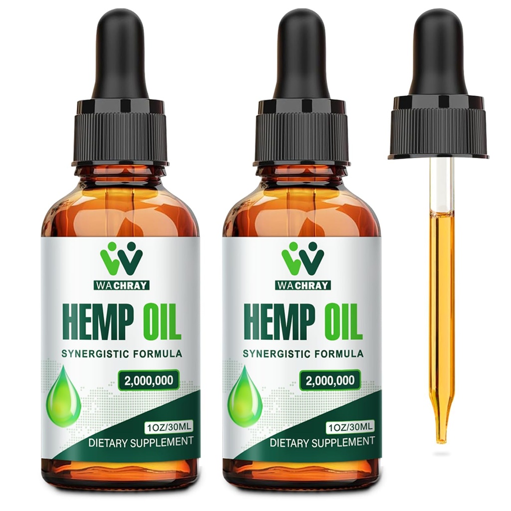 Hemp Oil Drops (2 Pack) High Potency - 2,000,000 Maximum Strength Organic Hemp Tincture for Pain Relief, Sleep, Skin - with C02 Extraction, Vegan, Non-GMO