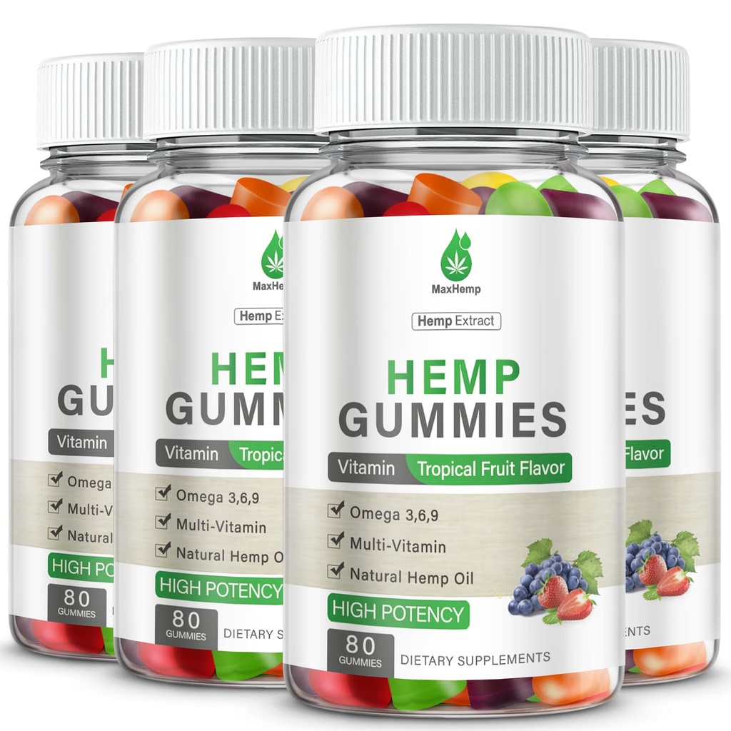 4 Pack Organic Hemp Gummies Extra Strengthen High Potency with Pure Hemp Oil Extract Vegan Edible Bear Candy for Relaxation and Peace
