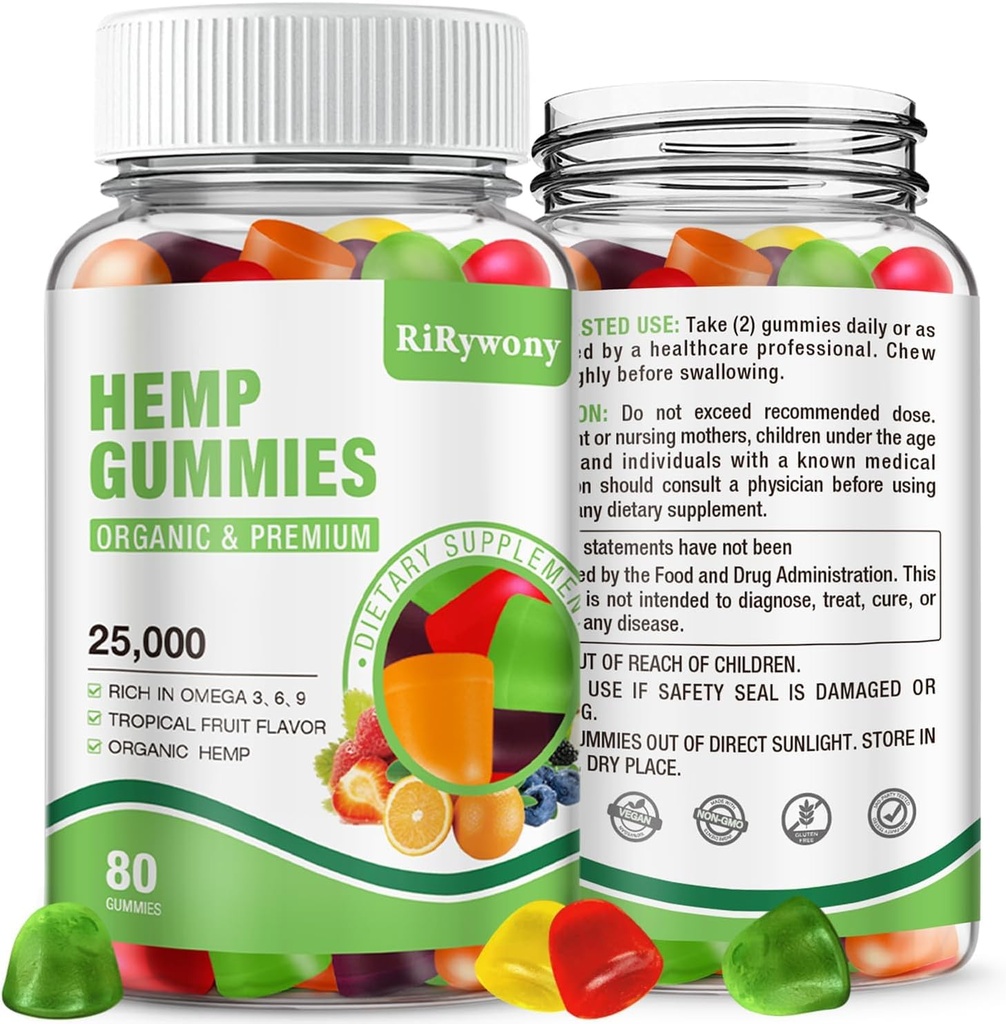 Hemp Gummies for Sleep, Pain, Anxiety, High Potency Edible Gummy Extra Strength, Organic Hemp Oil Extract Vegan Bear Candy 80 Counts (1 Pack)